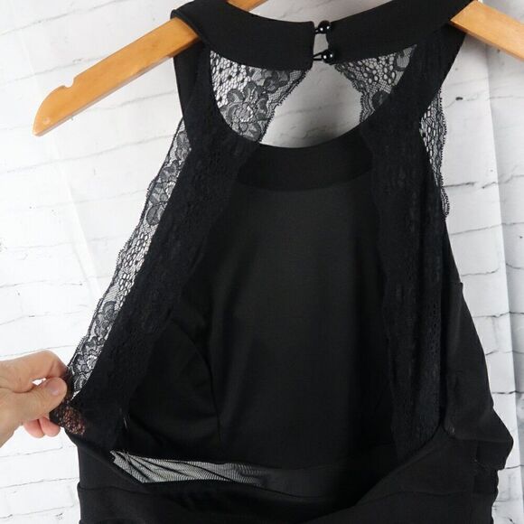 WINDSOR BLACK HIGH HALTER NECK BANDAGE DRESS WITH LACE & SHEER DETAIL SIZE 13 - Picture 10 of 10